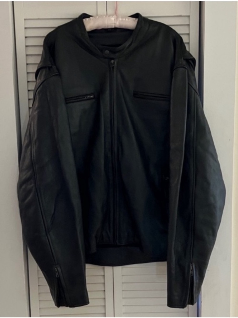 Black Leather Motorcycle Coat Heavy Weight Lining Size 54 Big and Tall